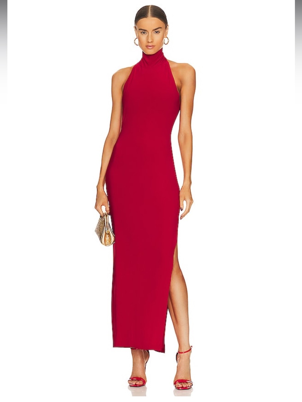 Norma Kamali Red High-Neck Halter Maxi Dress NWT